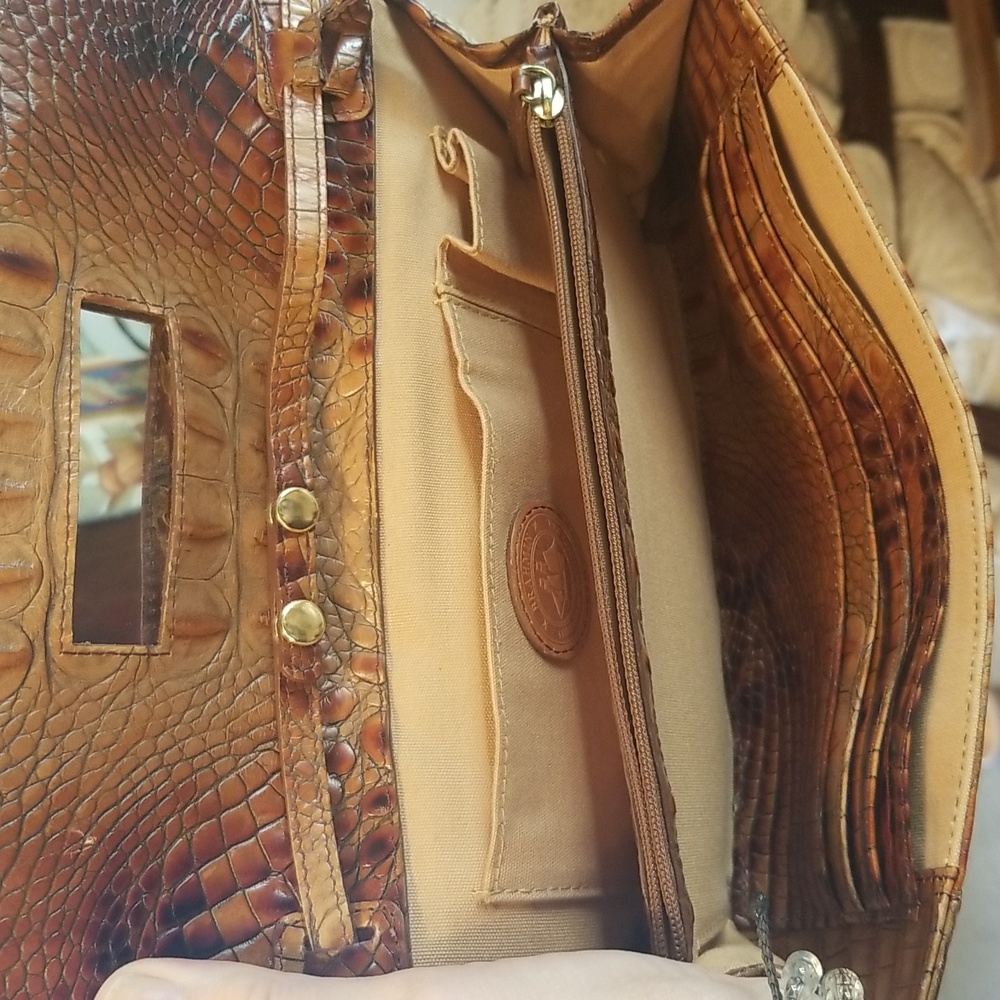 Brahmin Pecan Brown Croc Embossed Leather & Mesh Shoulder Bag / Clutch - Picture 10 of 14